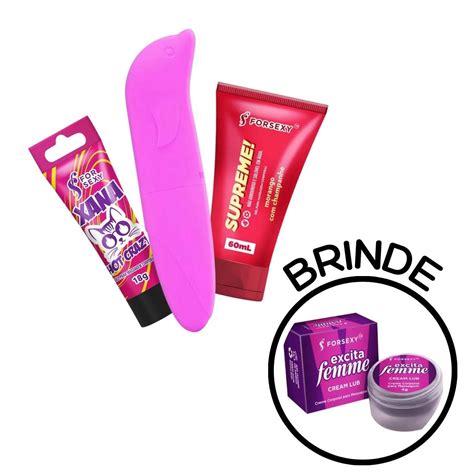 Kit Vibrador Golfinho Lubrificante Supreme Bisnaga Xana Hot Crazy Brinde Pomada Excita