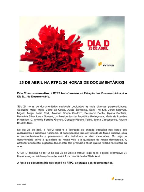 Preenchível Disponível 25 de Abrilo Dia D de Documentrio na RTP2