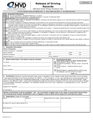 Fillable Online Opi Mt Pdf Release Of Driving Records Personal Info