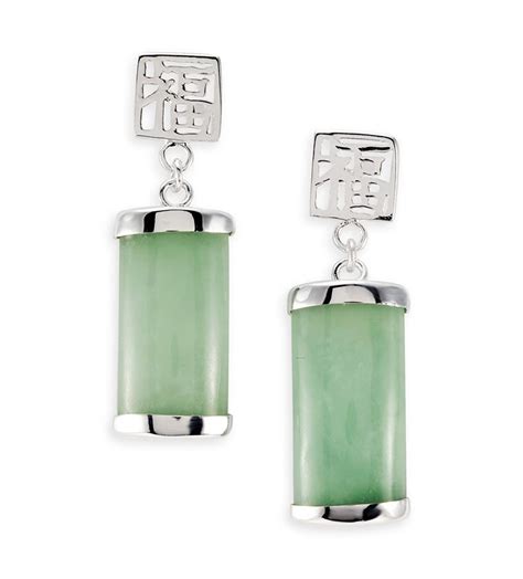 Sterling Silver Green Jade Chinese Dangle Long Earrings Etsy