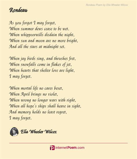 Rondeau Poem by Ella Wheeler Wilcox