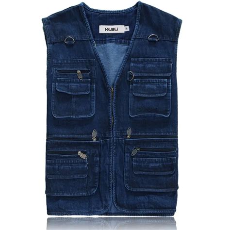 Casual 100 Cotton Mens Blue Jean Vest Jackets Man Denim Sleeveless