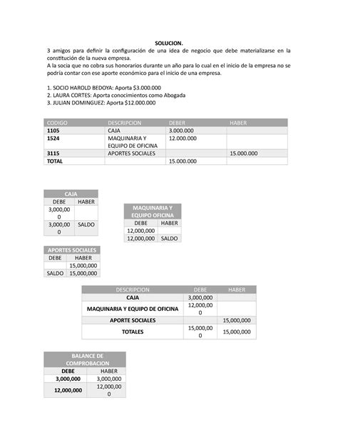 Evidencia 4 Estudio De Caso Elaborar Asiento Contable De Aportes De