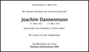 Traueranzeigen Von Joachim Dannenmann Zvw Trauer