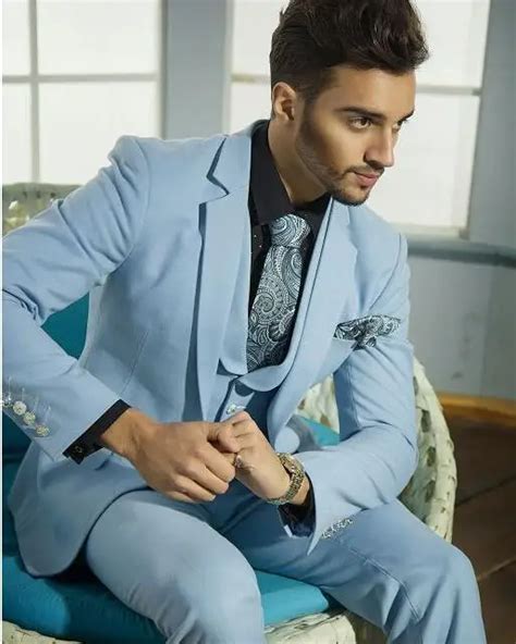 2017 Latest Coat Pant Designs Light Blue Men Suit Jacket Prom Tuxedo