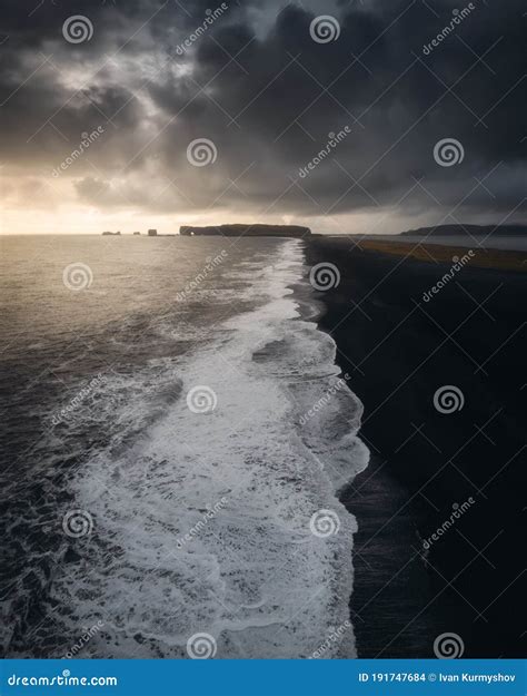 Aerial View Of Reynisfjara Black Sand Beach Iceland Stock Photo