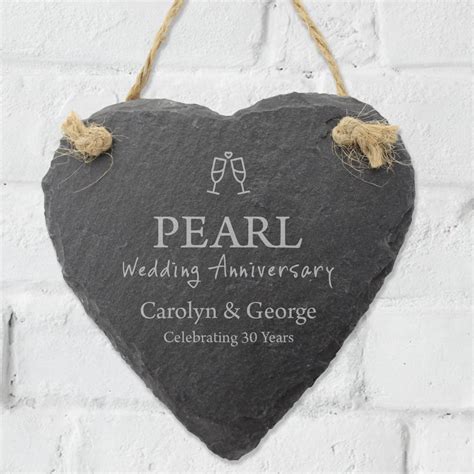 30th Pearl Wedding Anniversary Personalised Slate Heart T Store Ltd