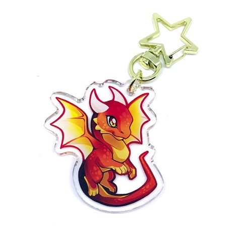 Dragon Keychain Charm Set Clear Double Sided Acrylic Keyring Charms