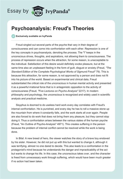 Psychoanalysis Freuds Theories 449 Words Critical Writing Example