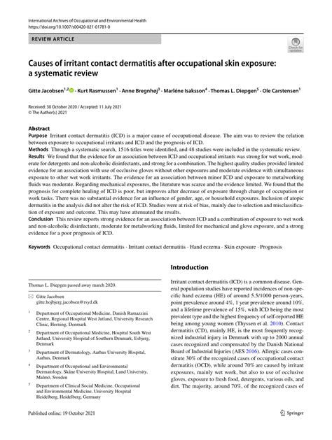 Pdf Causes Of Irritant Contact Dermatitis After Occupational Skin Exposure A Systematic Review