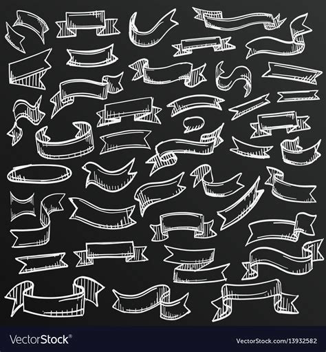 Chalkboard Sketch Of Hand Drawn Ribbon Set Vector Image