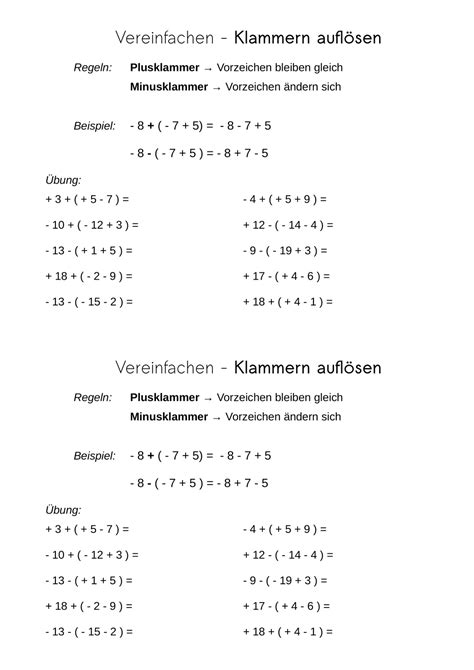 Klammern Aufl Sen Terme Klasse Arbeitsbl Tter