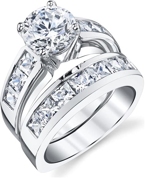 Amazon 2 Carats Sterling Silver Bridal Set Cubic Zirconia