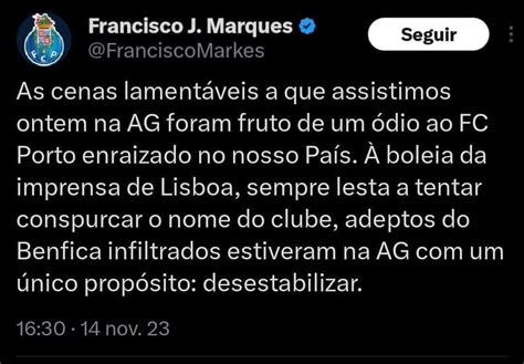 Francisco J Marques reagiu à polémica na AG do FC Porto e acabou por