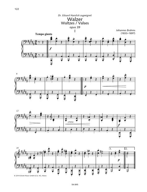 Waltzes Sheet Music Johannes Brahms Piano Duet