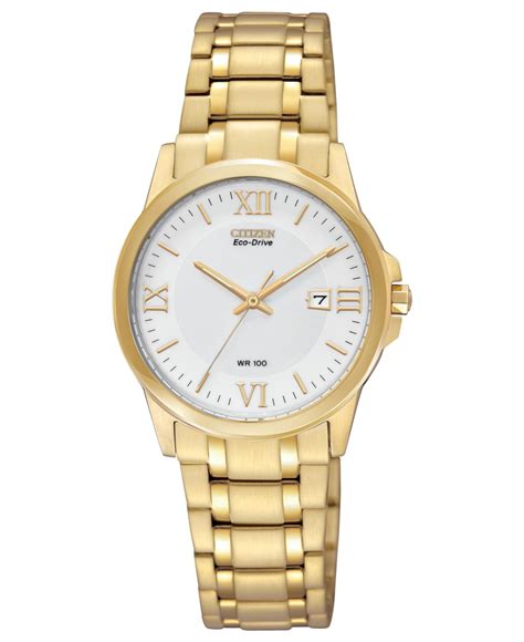 Citizen Eco Drive Gold Tone White Dial Wr 100m Womens Dress Watch Ew1912 51a Ebay