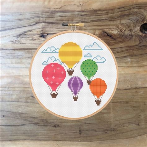 Hot Air Balloons Cross Stitch Pattern Sky Nursery Decor PDF Pattern Etsy