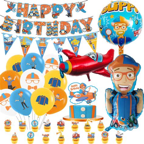 Blippi Theme Party Decoration Birthday Banner Cake Toppers Foil