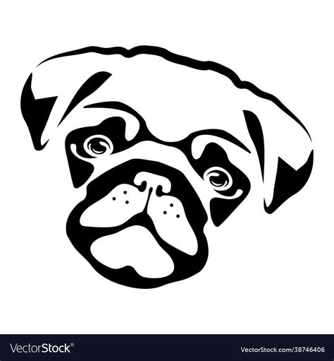 Joyful black pug head silhouette kind outline Vector Image