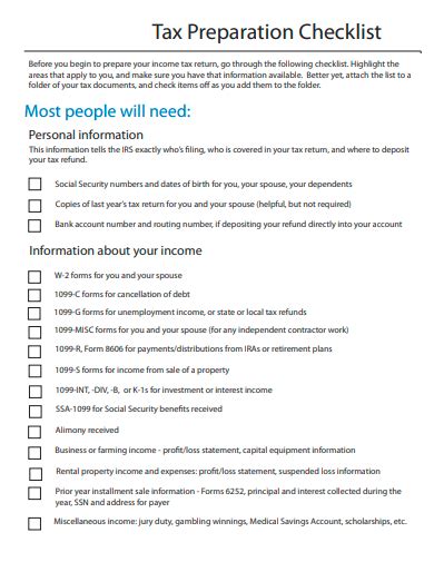 Free Preparation Checklist Samples In Pdf Ms Word