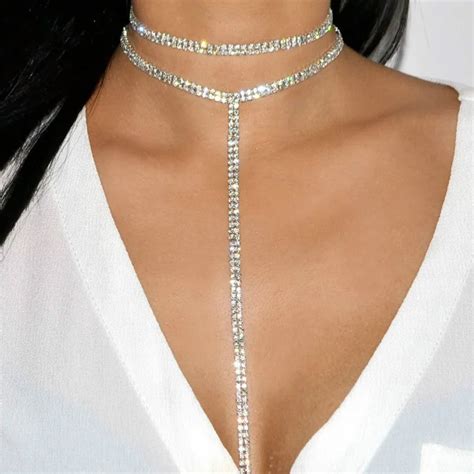 StoneFans 1 Layer Sexy Chokers Tassel Simple Crystal Rhinestone Choker