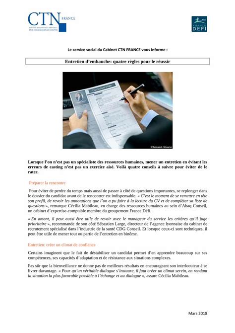 PDF Entretien dembauche quatre règles pour le réussir Entretien d