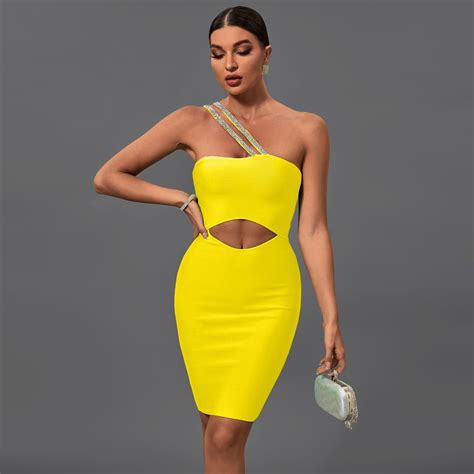 One Shoulder Cut Out Midi Bandage Dress Pp22053 Wolddress