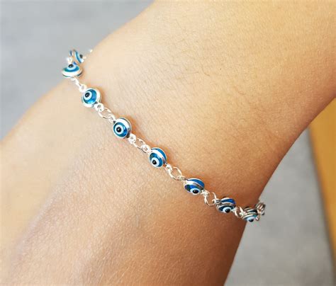 Mystic Jewels By Dalia Silver Lucky Tiny Evil Eye Bracelet Etsy