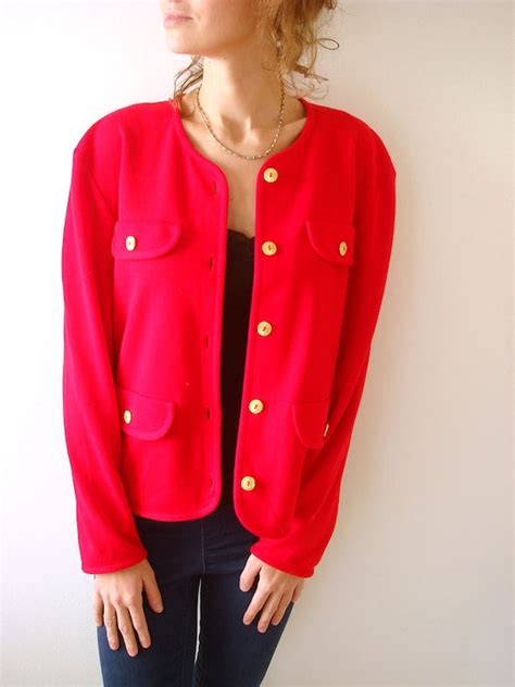 Bold Red Women Jacket With Gold Buttons Vintage 80s Top Size Etsy