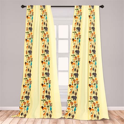 African Curtains Panels Set Dark Continent Elements Woman Of Color