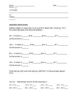 Adding And Subtracting Integers In The Real World Guided Notes W