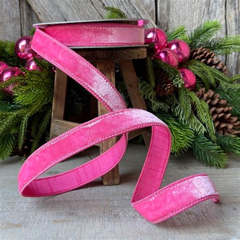 1 Bubblegum Pink Velvet Ribbon Wired Velvet Ribbon 1 Inch Velvet