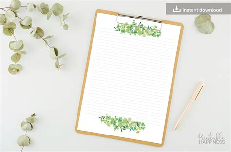 Green Leaves Printable Stationary Printable Writing Paper Etsy Uk