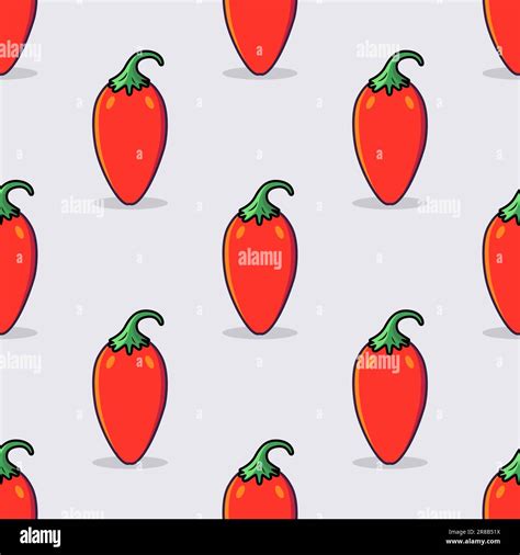 Vector Seamless Pattern With Cartoon Cute And Funny Scares Red Hot Chili Peppers Kawaii Style