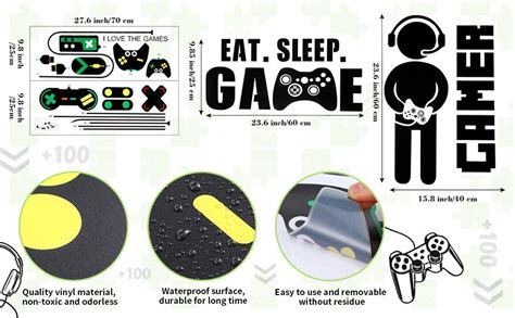 3 Sheets Game Wall Stickers Video Game Wall Decals Vinyl Gaming Wall Stickers Eat