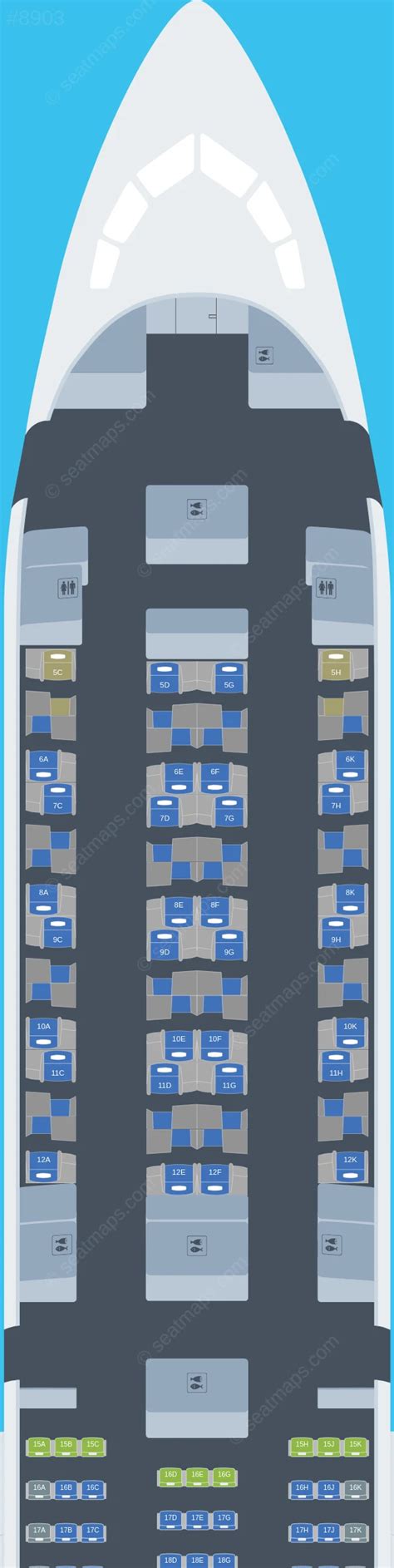 Seat map of Etihad Airways Boeing 787-10 aircraft