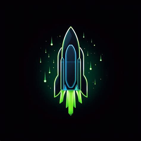 Premium Photo | Neon Design of Rocket Logo With Planets and Stars Cosmic Blue and Neon Gree ...