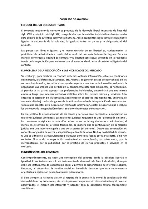 Contrato De Adhesi N Contrato De Adhesi N Enfoque Liberal De Los