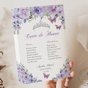 Purple Lilac Floral Silver Butterflies Quincea Era Program Printable