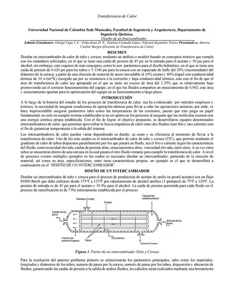 Dise O Intercambiador De Calor De Tubo Y Coraza Universidad Nacional