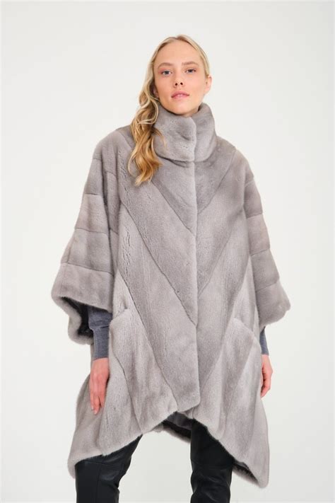 Women Adamo Mink Grey Long Mink Fur Coat Marancs