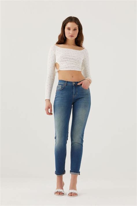 Pantamo Jeans Pantamo Orta Ton Eskitilmiş Yeşilimsi Mavi Cıgarette ...