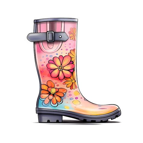 Premium AI Image | Cartoon illustration of a pink rain boot with flowers and butterflies ...