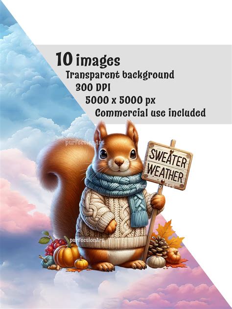 Fall Squirrels Clipart Bundle, 10 Cute and Cozy Fall Themed Squirrel ...