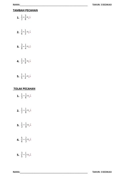 Tambah Tolak Pecahan Tahun 3 Pdf