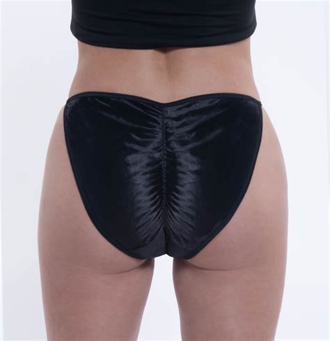 Ruched Hi Cut Satin String Bikini Panty Scrunch Butt Black Etsy