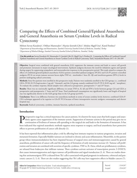 Pdf Comparing The Effects Of Combined General Epidural Anaesthesia And General Anaesthesia On