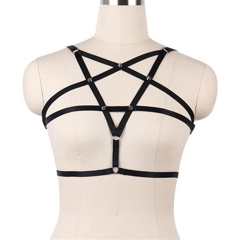 Fetish Pentagram Harness Lingerie Goth Body Cage Bra Tops Garter Belt