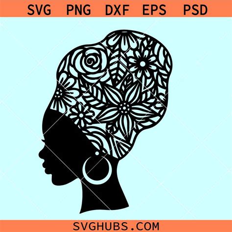 Afro Woman Silhouette Svg Black Woman Floral Turban Svg African