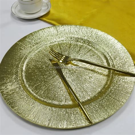 Luxury Tableware 13 Inch Flashing Table Dishes Round Gold Plastic